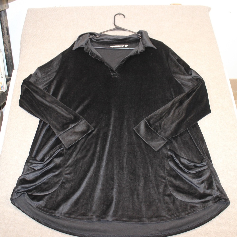 Soft Surroundings Black Velvet Tunic Top Long Sleeve Pockets Plus Size 2X